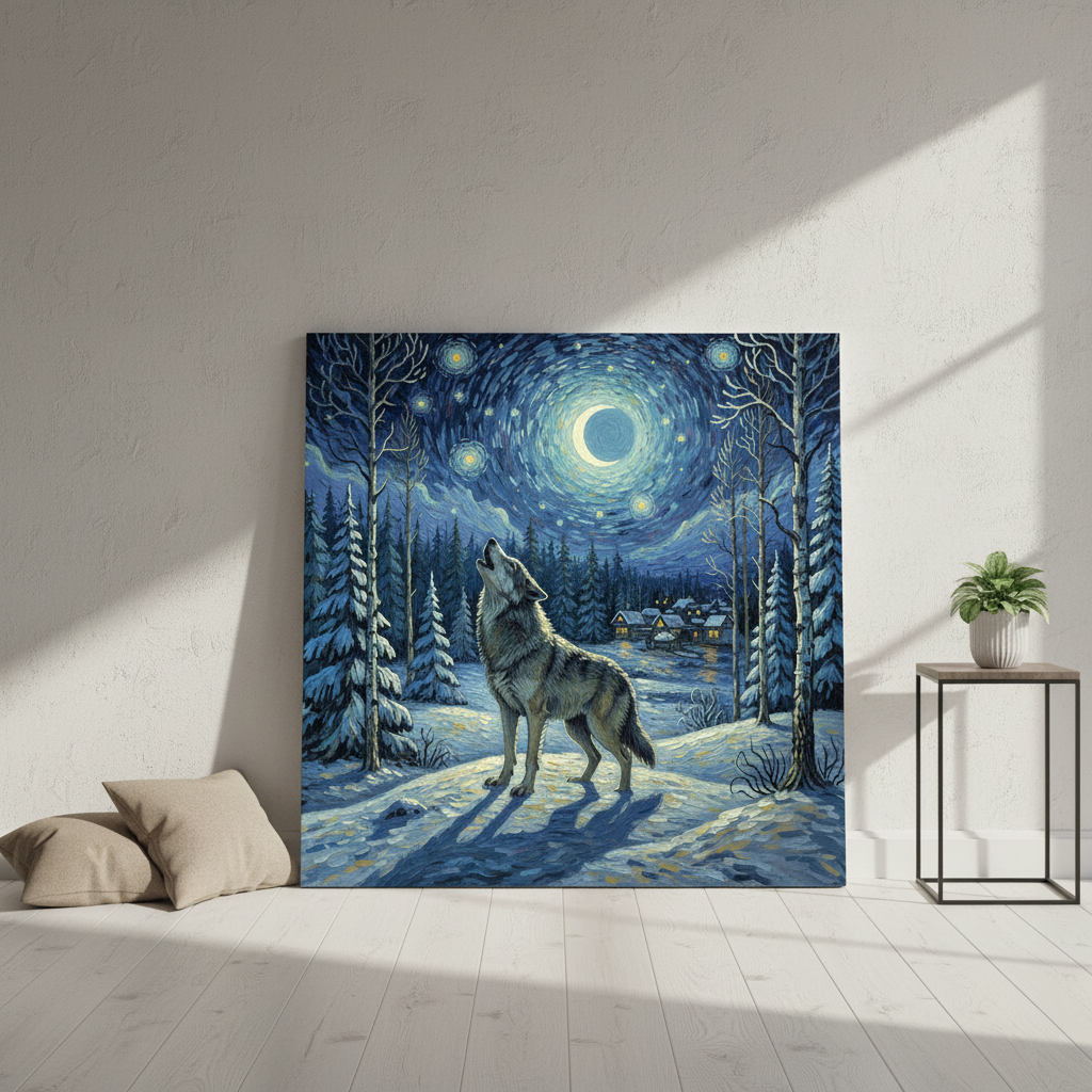 Wolf Wall Art – Starry Winter Night Canvas Print