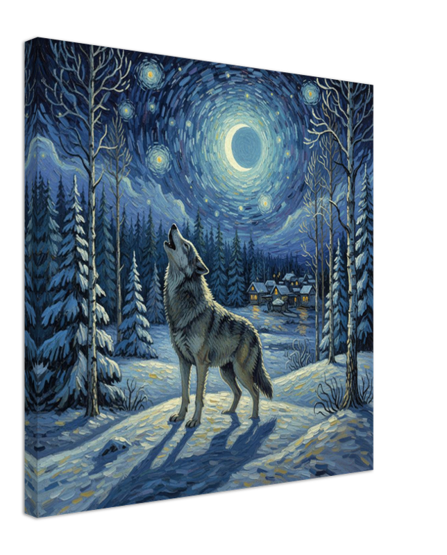 Wolf Wall Art – Starry Winter Night Canvas Print