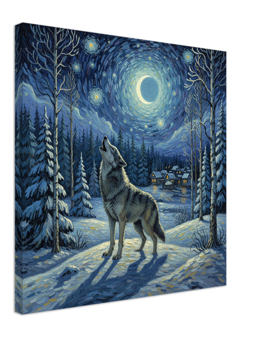 Wolf Wall Art – Starry Winter Night Canvas Print